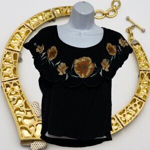 Xhilaration-Women's Large Pullover Top Rayon Short Sleeve Embroidered Floral